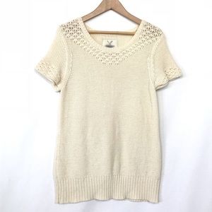 AEO ivory short sleeve mixed knit tunic sweater L
